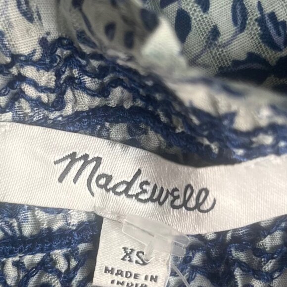 Madewell Jeannette Top Blue Floral Puff Sleeve Cropped Back Buttons XS New WOT - Picture 7 of 10